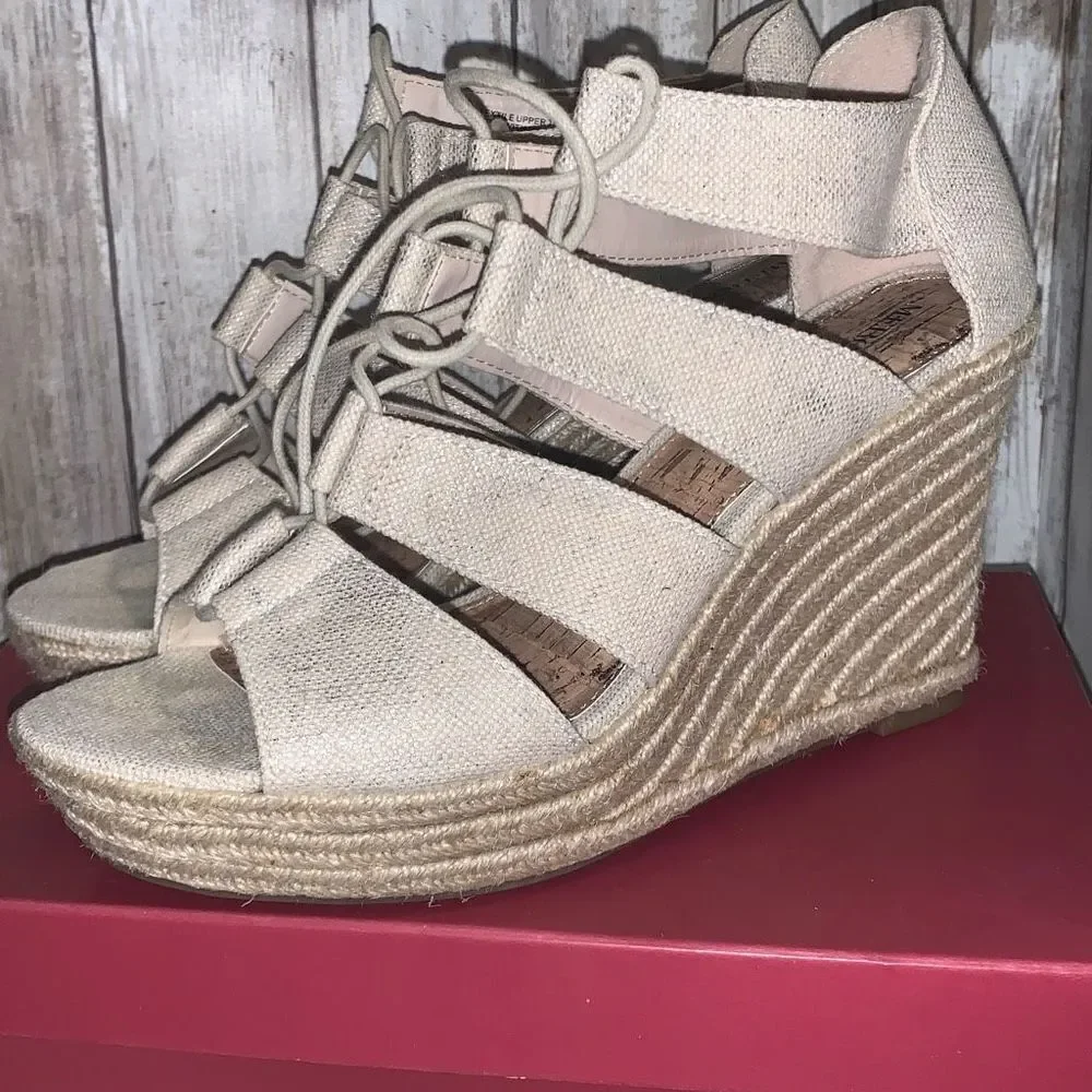 Merona Lace‎ Up Espadrille Wedge Platform Sandals Size 9